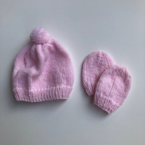 Light Pink Newborn Hat & Mitten Set - Picture 1 of 1